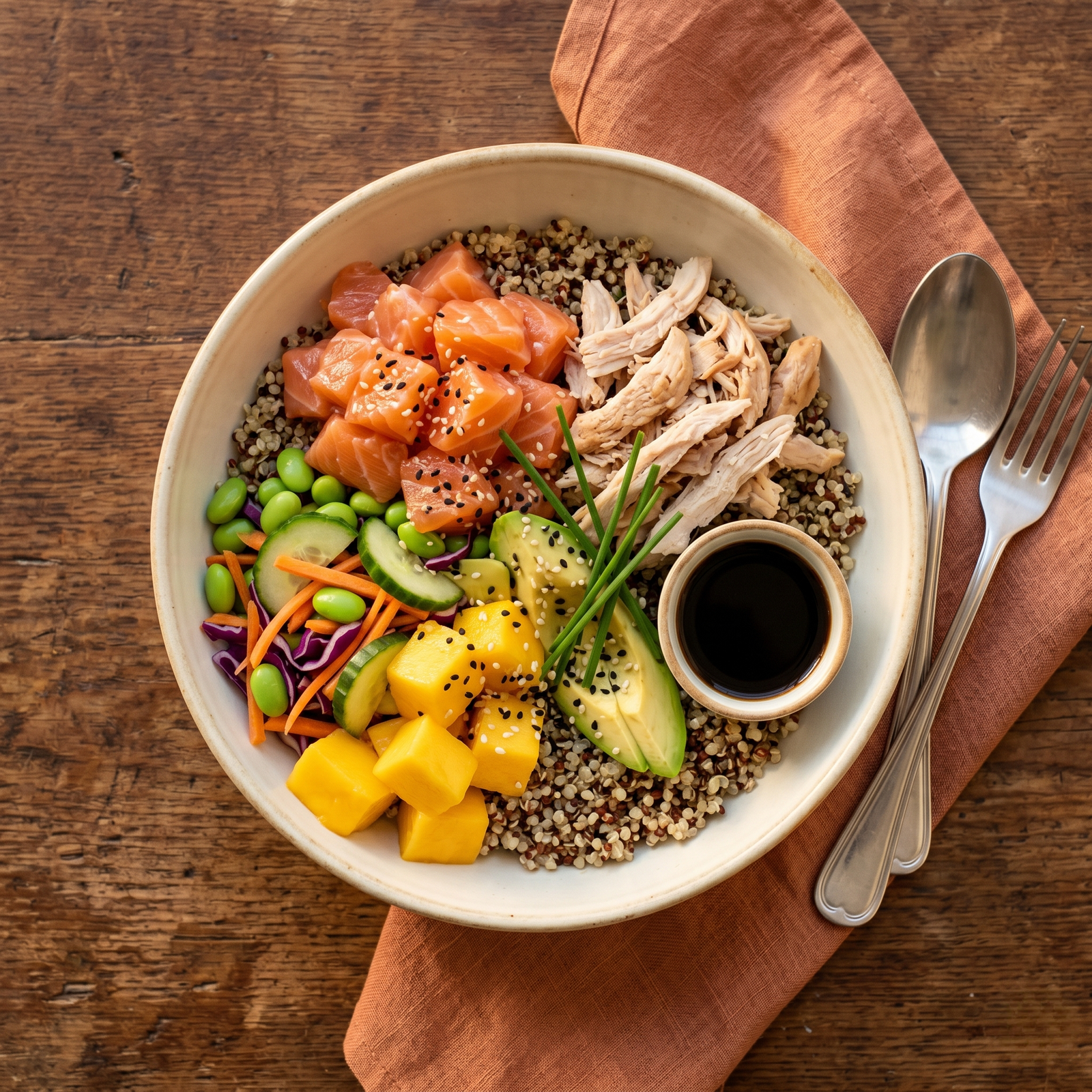 Poke Bowl — Saumon, Poulet, Végé